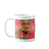 Toad frog standing up against bougainvillea back coffee mug