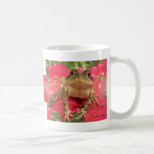 Toad frog standing up against bougainvillea back coffee mug