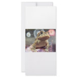 Toad frog standing up against firework background rack card