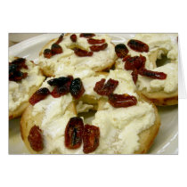 Toasted bagel with goat cheese greeting cards