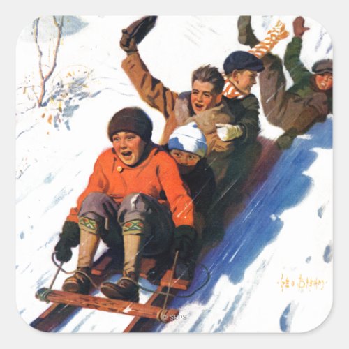 Boys Tobogganing | Winter Fun Sticker