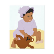 Toddler and Teddy Stretched Canvas Print