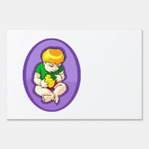 toddler holding chick purple oval.png sign