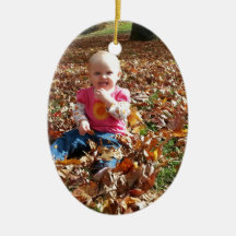 Toddler in the fall Leaves Christmas Ornaments