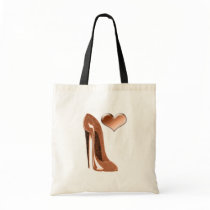 Toffee Stiletto Shoe and 3D Heart Canvas Bag