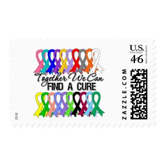 Together We Can Find a Cure Cancer Ribbons stamp