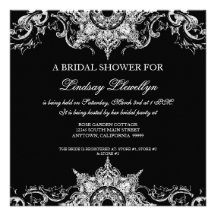 Toile Black n White Damask Swirl Bridal Shower Announcement