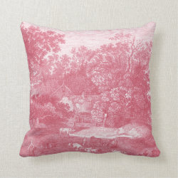 Toile de Jouy Shabby Pink Pastoral Landscape Throw Pillows