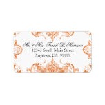 Toile Orange n White Damask Swirl Wedding Labels