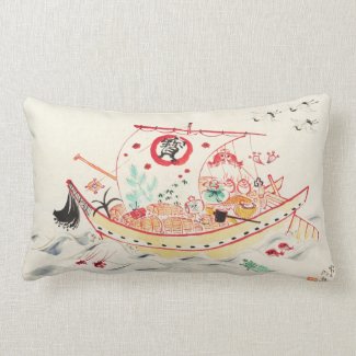 Tokuriki Tomikichiro Treasure Ship watercolor art Throw Pillow