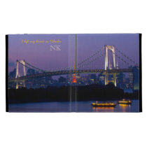 Tokyo Skyline Tower Rainbow Bridge Odaiba Night iPad Folio Cases