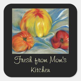 Tomatoes Red, Orange, Yellow - Pastel Drawing Square Stickers