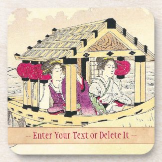 Tomioka Eisen in a pleasure boat japanese ladies Beverage Coasters