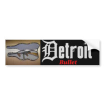 tommygun in guitarcase, detroit bullet bumper sticker
