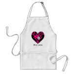 Too cute goth punk zebra heart fuschia black skull apron