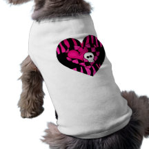 Too cute goth punk zebra heart fuschia black skull doggie tee shirt