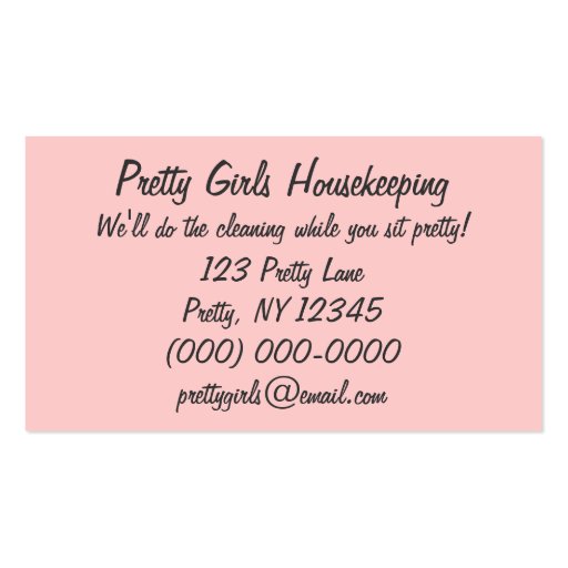 Too Pretty To Clean Housekeeping Business Card (back side)