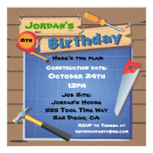 Tool Building Construction Birthday Party Invite