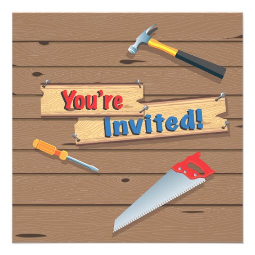 Tool Building Construction Birthday Party Invite