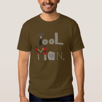 Tool Man spelled with a painting of tools, shirt