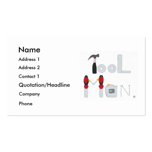 Tool Man spelled with painting of tools, business Business Card Templates (front side)