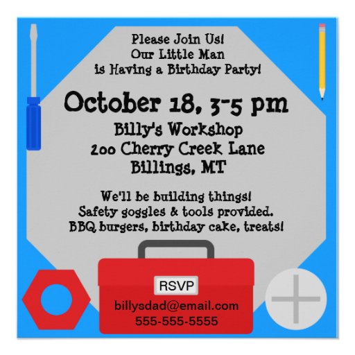 Tools Workshop Birthday Party Invitation