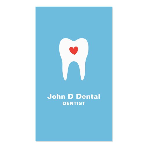 Tooth and heart blue dental dentist business card (front side)
