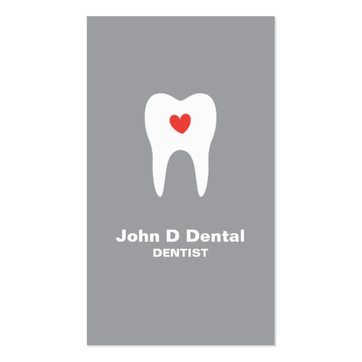 Tooth and heart gray dental dentist business card (front side)