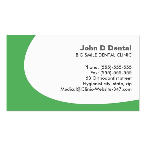 Tooth and heart green dental dentist business card (back side)
