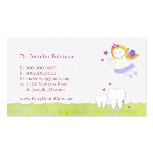 Tooth Fairy Pediatric Dentists Business Cards (back side)