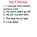 top 5 excuses not to work t-shirts