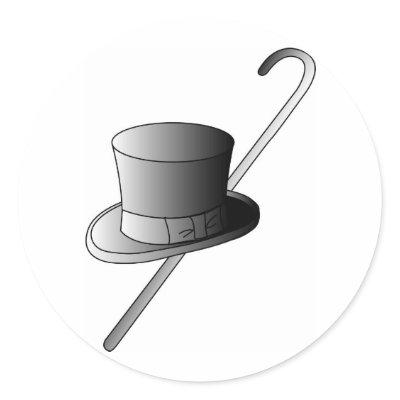 Top Hat and Cane Round Stickers by White_Wedding