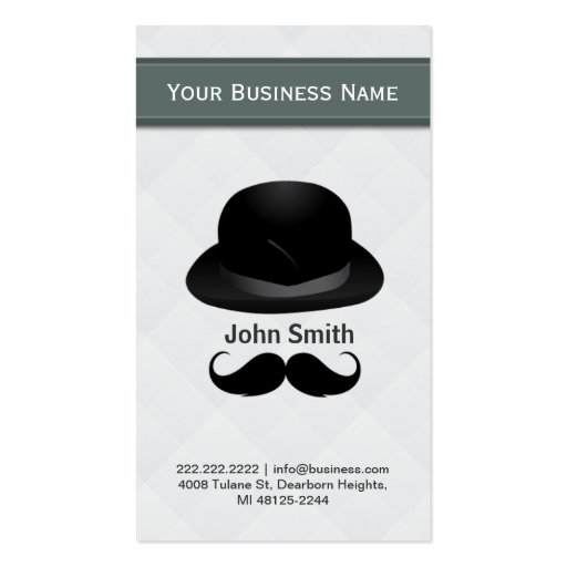 Top hat and mustache business card (front side)