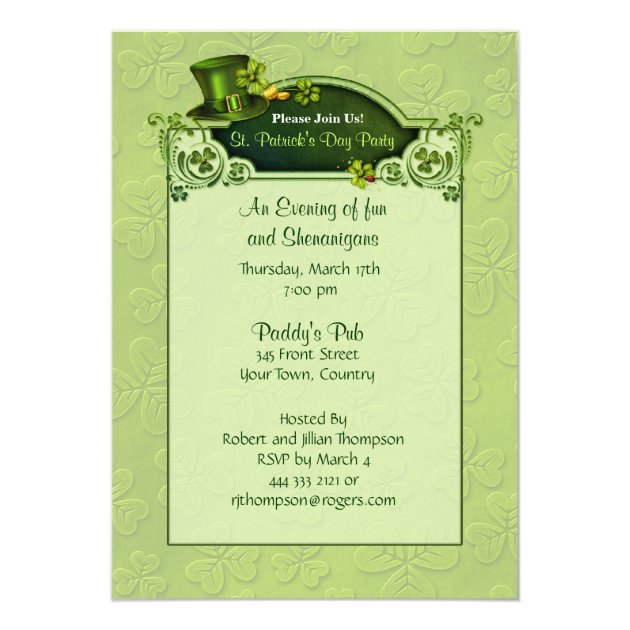 Top Hat and Shamrocks Invitation - Customize (front side)