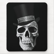 skull, bones, black, vintage, cool, skeleton, funny, rock, goth, monster, hat, fun, gothic, unique, fantasy, metal, cigar, original, mousepad, Mouse pad com design gráfico personalizado
