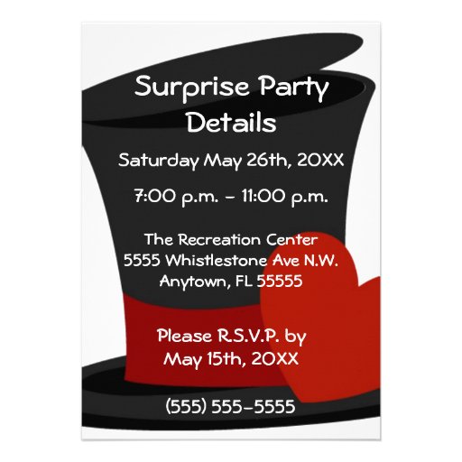 Top Hat Surprise Birthday Party Invitation