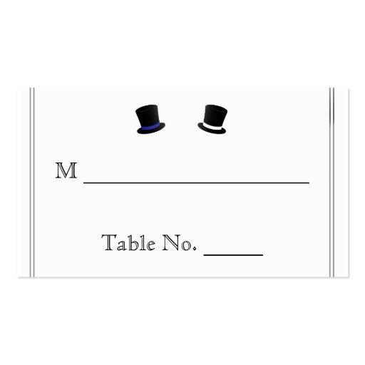 Top Hats and Bow Ties Blue Gay Wedding Place Cards Business Card Template (front side)