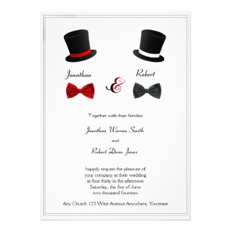 Top Hats and Bow Ties Gay Wedding Invitation