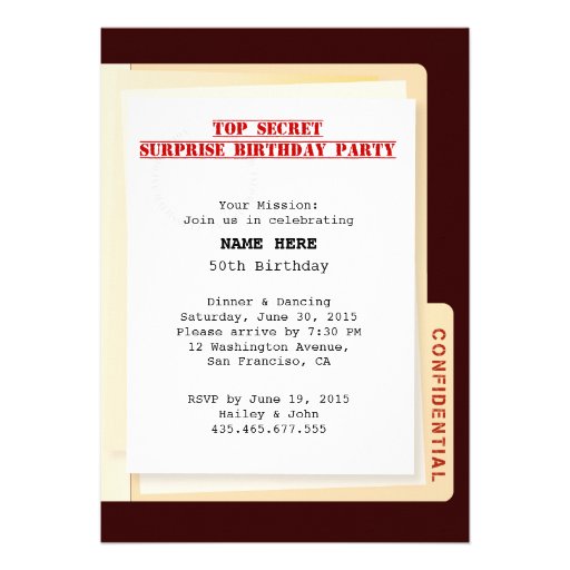 Top Secret Surprise Birthday Party Custom Invites