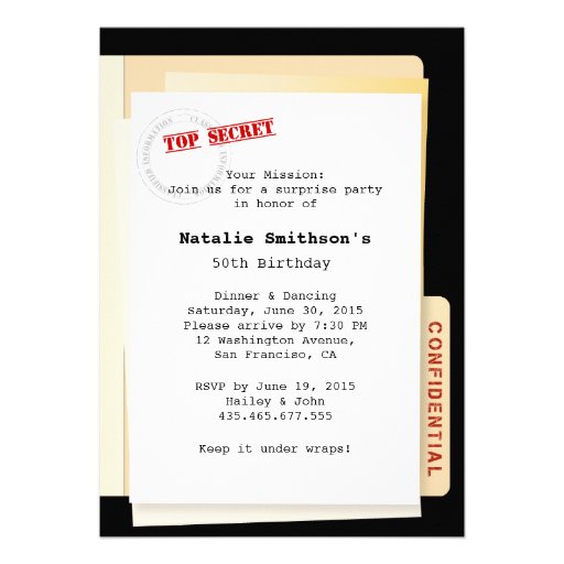 Top Secret Surprise Party Custom Invites