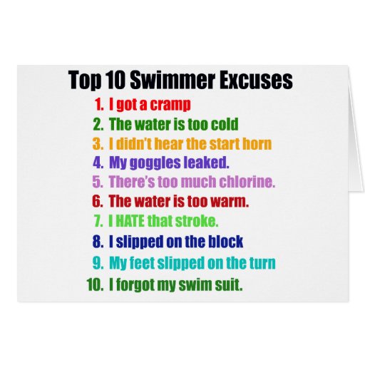 Top Ten Swimmers Excuses Card