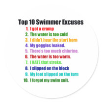 Top Ten Swimmers Excuses Stickers