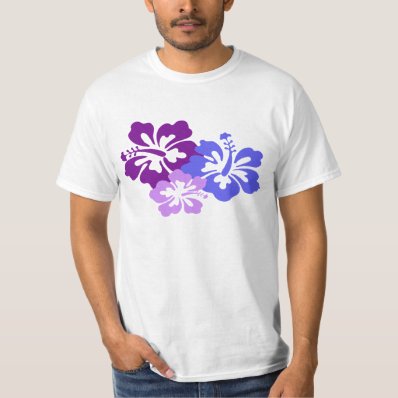 Topical Hibiscus Flower in Blue, Purple and Lilac T Shirt