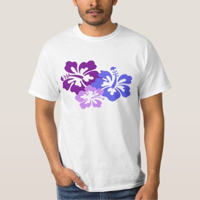 Topical Hibiscus Flower in Blue, Purple and Lilac T-shirts