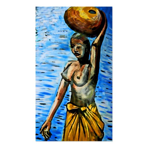 Topless African Woman Carrying Basket, Surreal (2) Business Card (front side)
