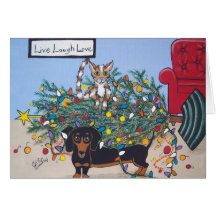 Toppled Tree Holiday Greeting Card for Pet Lovers