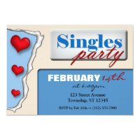 Torn Paper Hearts ~ Blue Singles Party Invitations