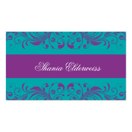 Torquoise Purple Damask Business Card