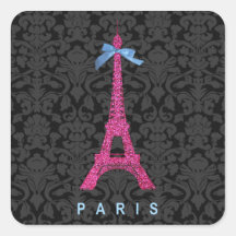 Torre Eiffel de las rosas fuertes en falso brillo Pegatinas Cuadradases