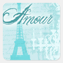 Torre Eiffel francesa azul del amorío Calcomania Cuadradas Personalizadas